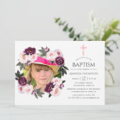 深いベルベットとブッシュピンクバプテスマまたは《キリスト教》洗礼式や命名式 招待状 (スタンド正面)