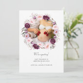 深いベルベットと赤面ピンクフローラ写真妊娠 案内状 (スタンド正面)