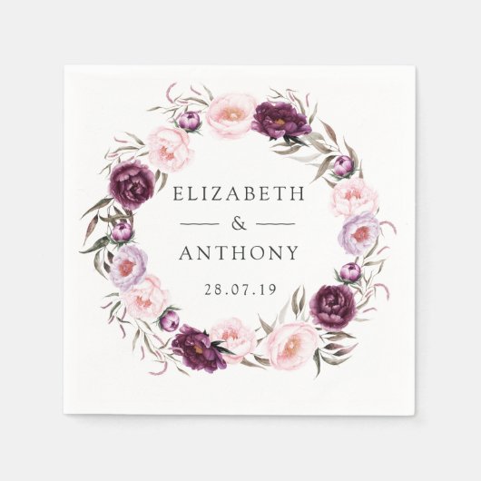 深いベルベットと赤面ピンクフローラ結婚ズ スタンダードカクテルナプキン (正面)