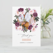 深いベルベットと赤面ピンク結婚フローラの写真 サンキューカード (スタンド正面)