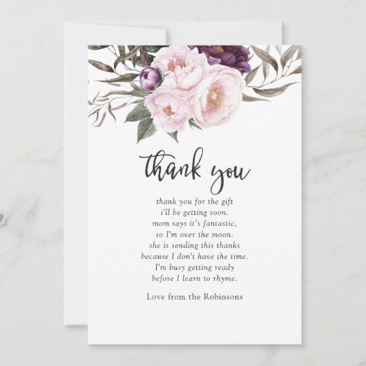 深いベルベットフローラベビーシャワーありがとう 招待状 (正面)