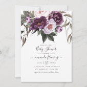 深いベルベットフローラベビーシャワー 招待状 (正面)