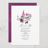 深いベルベットフローラワインをテーマにしたブライダルシャワー 招待状 (正面/裏面)