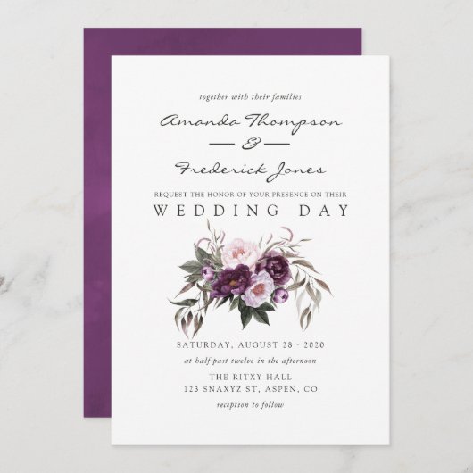 深いベルベット結婚フローラ 招待状 (正面/裏面)