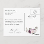 深いベルベット&赤面ピンクのフローラ結婚ズサンキュー ポストカード (裏面)