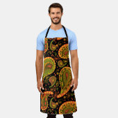 深いペイズリー金ゴールドオレンジブラウンビューティフル エプロン (着用した状態)