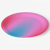 深いマゼンタピンクから赤と青のグラデーションパーティー ペーパープレート (アングル)