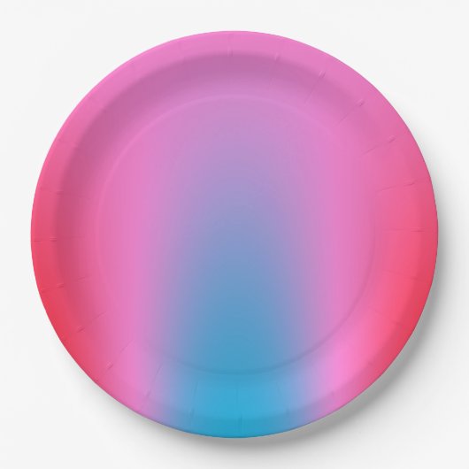 深いマゼンタピンクから赤と青のグラデーションパーティー ペーパープレート (正面)
