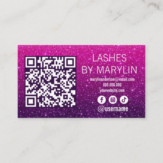 深いマゼンダとバイオレットグラデーショングリッターラッシュテック ロイヤリティカード (裏面)