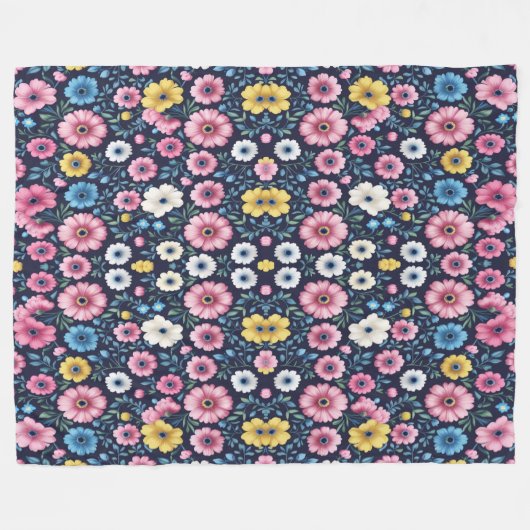 深いミッドナイトフローラガーデンパターンシェルパブランケット フリースブランケット (正面(横))