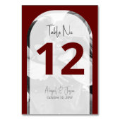 深いミニマルブルゴーニュアーチ写真結婚の テーブルナンバー (正面)