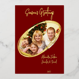 深いミニマルレッドシーズンズグリーティングクリスマス 箔シーズンカード