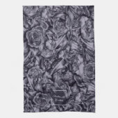 深いムーディネイビーブルーフローラ キッチンタオル (縦)