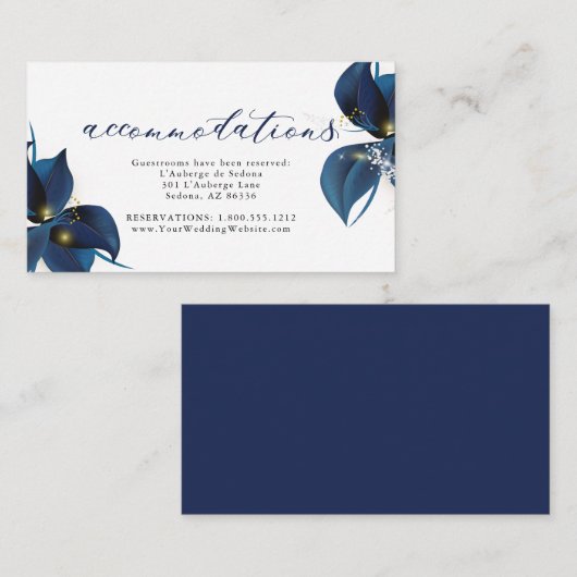 深いモダンインディゴブルーゲストアコモデーション エンクロージャーカード (正面/裏面)