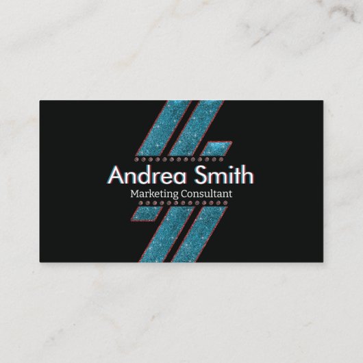 深いモダンティール（緑がかった色）赤シャイニーな金属グリッターかわいい 名刺 (裏面)