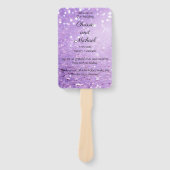 深いモダンパープルグリッター結婚式 プログラム ハンドファン (正面)