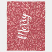 深いラズベリーボホフローラフェザークリスマス フリースブランケット (正面)