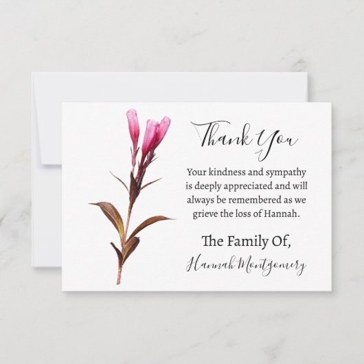 深いリッチ花模様葬儀悔やみや弔慰ありがとう ノートカード (正面)