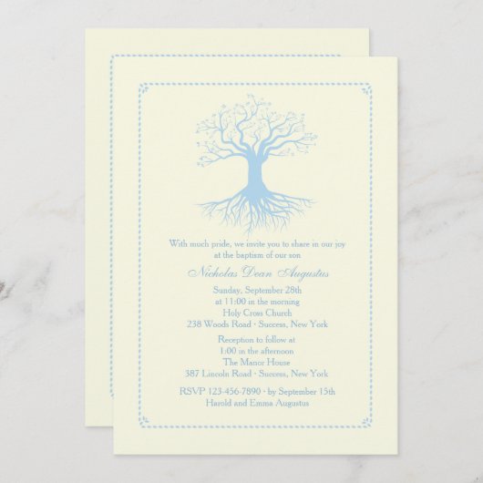 深いルートブルーバプテスマ招待状 招待状 (正面/裏面)