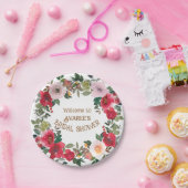 深いレッドとピンクの水カラーバラブライダルシャワー ペーパープレート (パーティー)