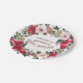 深いレッドとピンクの水カラーバラブライダルシャワー ペーパープレート (アングル)
