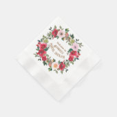 深いレッドとピンクの水カラーバラブライダルシャワー 縁ありカクテルナプキン (角)