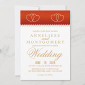 深いレッドと金ゴールドハート-招待状 招待状 (正面)