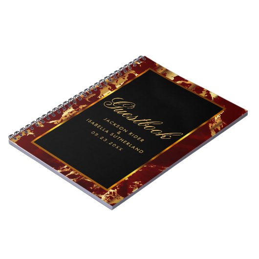深いレッドと金ゴールド大理石とブラック – ゲストブック ノートブック (左側)