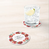 深いレッドウォーターカラーガーデンフラワーズリース ラウンドペーパーコースター (インサイチュ)