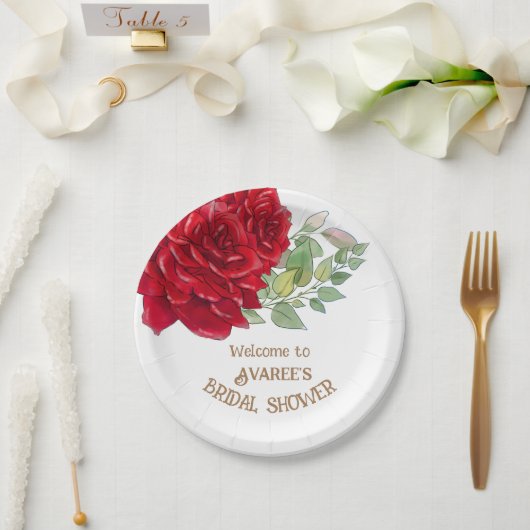 深いレッドウォーター色バラブライダルシャワー ペーパープレート (ウェディング)