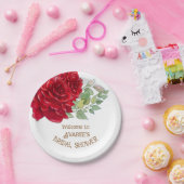 深いレッドウォーター色バラブライダルシャワー ペーパープレート (パーティー)