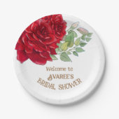 深いレッドウォーター色バラブライダルシャワー ペーパープレート (正面)