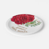 深いレッドウォーター色バラブライダルシャワー ペーパープレート (アングル)