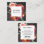 深いレッドウォーター色フローラシャルボードソーシャルアイコン スクエア名刺 (正面/裏面)