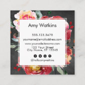 深いレッドウォーター色フローラシャルボードソーシャルアイコン スクエア名刺 (裏面)