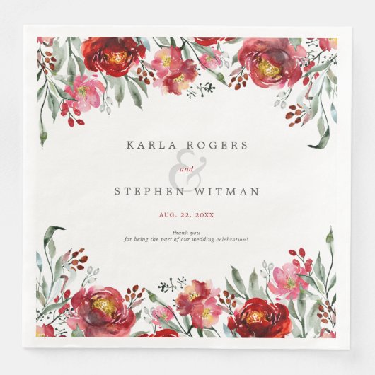 深いレッドガーデンフラワーウォーターカラーフレーム (正面)