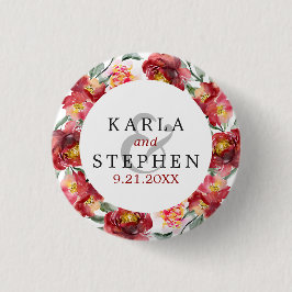 深いレッドガーデンフラワーズリース枠 缶バッジ
