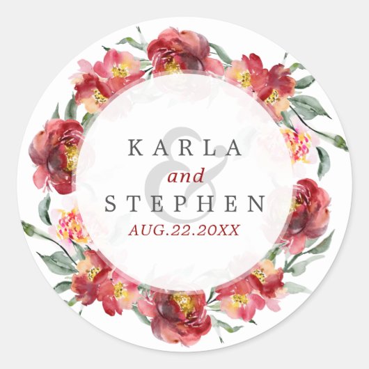 深いレッドガーデンフラワーズリース ラウンドシール (正面)