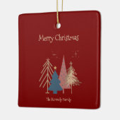 深いレッドグリーンピンク&金ゴールドクリスマスツリー セラミックオーナメント (左)