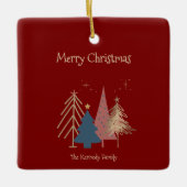 深いレッドグリーンピンク&金ゴールドクリスマスツリー セラミックオーナメント (正面)