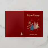 深いレッドグリーンピンク&金ゴールドクリスマスツリー 箔グリーティングカード (外側レイダウン)