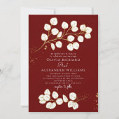 深いレッドグロッド緑ユーカリ結婚プス 招待状 (正面)