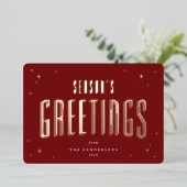 深いレッドシーズングリーティングレトロスターズフォト 箔シーズンカード (立ち正面)