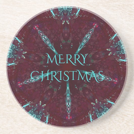 深いレッドターコイズメリークリスマス万華鏡のように千変万化するパターン コースター (正面)