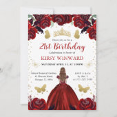 深いレッドドレスレッドヘアプリンセス誕生日 招待状 (正面)