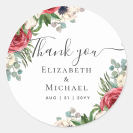 深いレッドネイビーフローラユーカリプトゥスグリーン結婚リー ラウンドシール