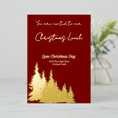 深いレッドバターイエローツリーズメリークリスマス金ゴールド 箔招待状 (立ち正面)