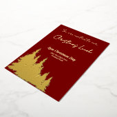 深いレッドバターイエローツリーズメリークリスマス金ゴールド 箔招待状 (回転した状態)