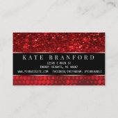 深いレッドフェイクグリッターネイルアートマニキュアサロン 名刺 (裏面)