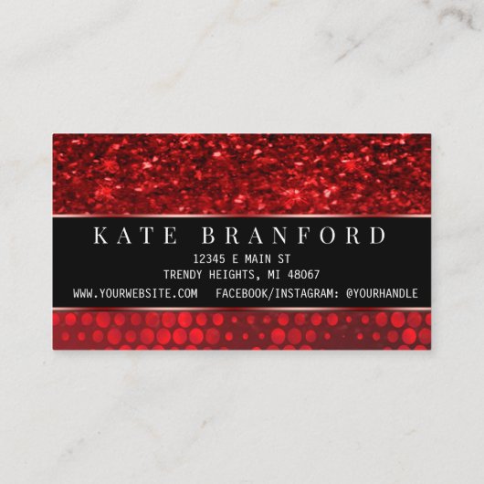 深いレッドフェイクグリッターネイルアートマニキュアサロン 名刺 (裏面)